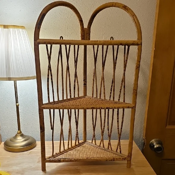 Natural Brown Woven Corner Wall Shelf - Picture 1 of 7